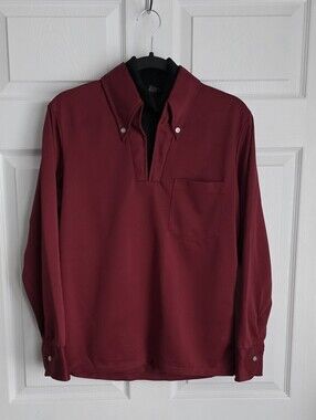 Vintage 70s Kingsport Layered Faux Turtleneck Polo Shirt Burgundy Mod Disco Med